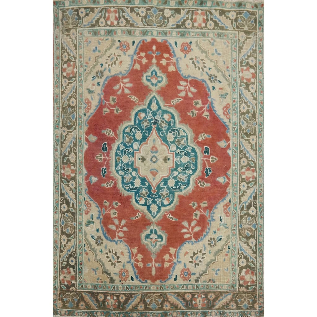 Hand Knotted Oriental 100% Wool Carpet Traditional Floral Oranges & Rust Tabriz Area Rug - 6' 0'' X 4' 7''
