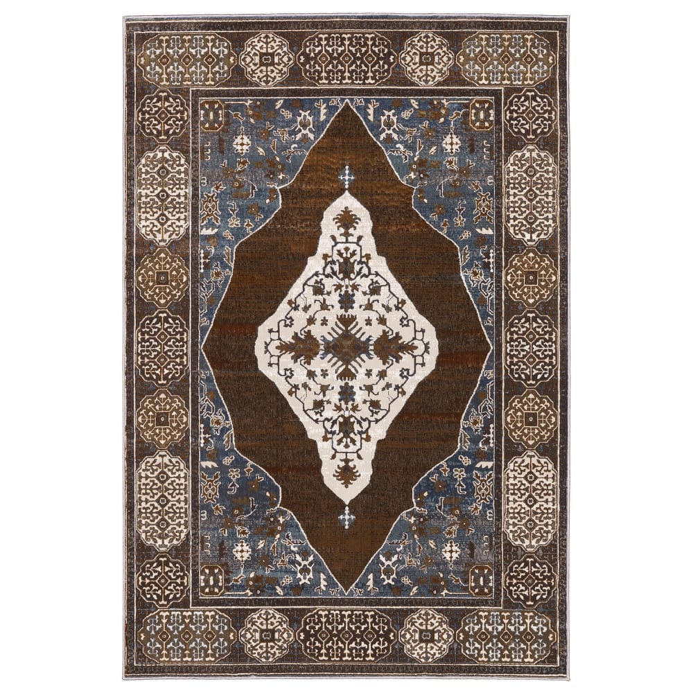 Style Haven Everly Vintage Center Medallion Rust/ Blue Area Rug
