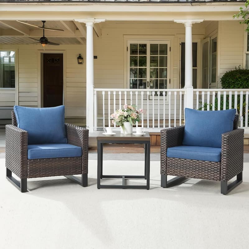 Gymojoy Outdoor PE Wicker Chairs with Table - Brown - Blue