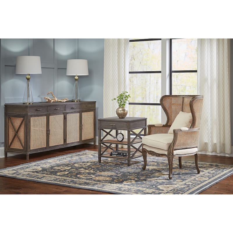 Cambridge 78-inch Open Cane Buffet with Shelves & Drawer Storage