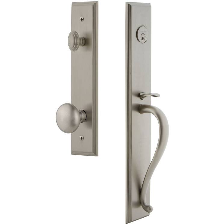 Grandeur Carre Solid Brass Rose Keyed Entry Single Cylinder "S" Grip - Satin Nickel