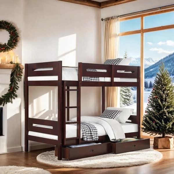 slide 2 of 13, Twin over Twin Bunk Bed with Removable Ladder & Hanger, Grey