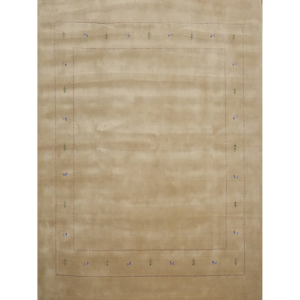 Hand Knotted Oriental 100% Wool Carpet Tribal Animal Pictorial Beige & Ivories Gabbeh Area Rug - 8' 2'' X 8' 3''