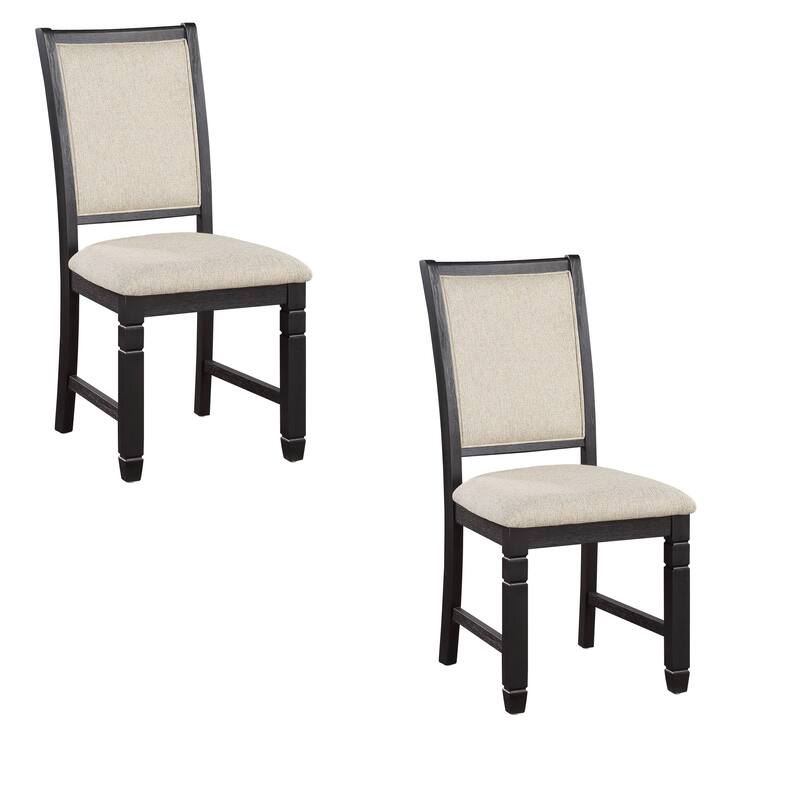 24 Inch Side Dining Chairs Set of 2, Cushioned Seat, Curved Back, Black, Beige