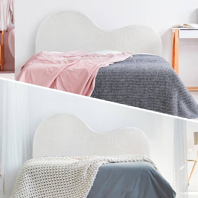 WOWMAX Faux Fleece Queen Headboard,Creative Curved Upholstered Headboard, Foam Filled Fabric Head Board