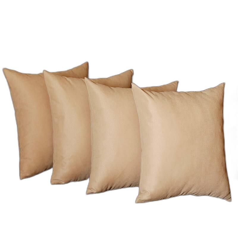 HomeRoots Set Of Four 17" X 17" Beige Polyester Zippered Pillow Cover