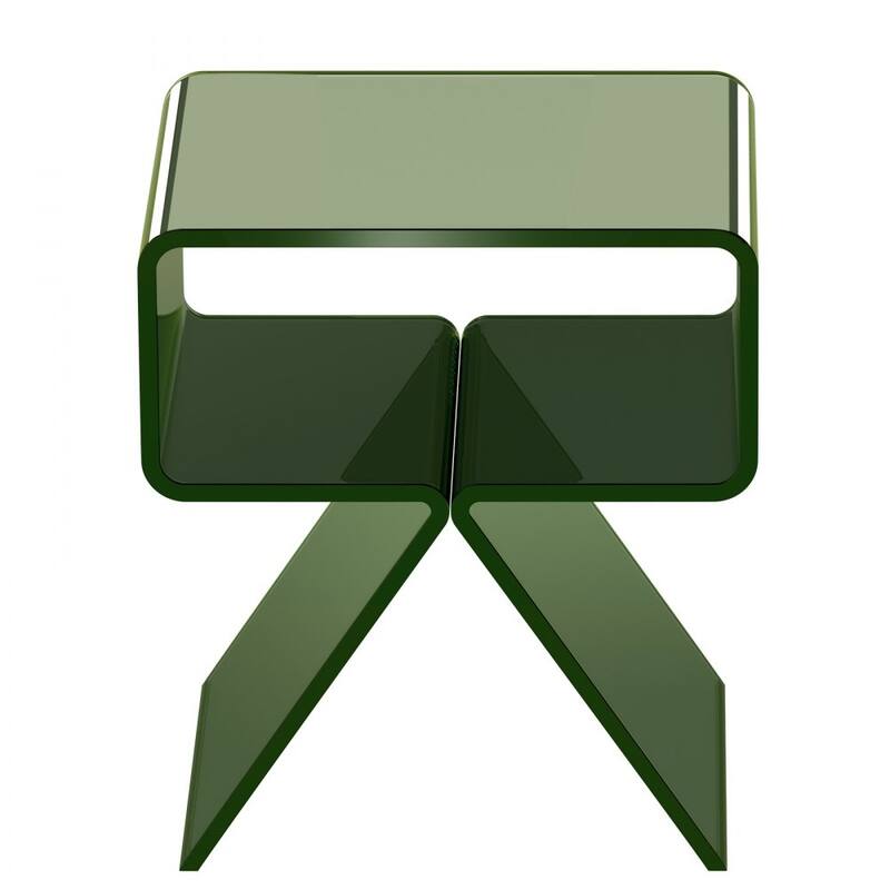 Transparent Green Acrylic Side Table with 2-Tier Storage and Sturdy Design - 11.8 x 15.4 x 17 in