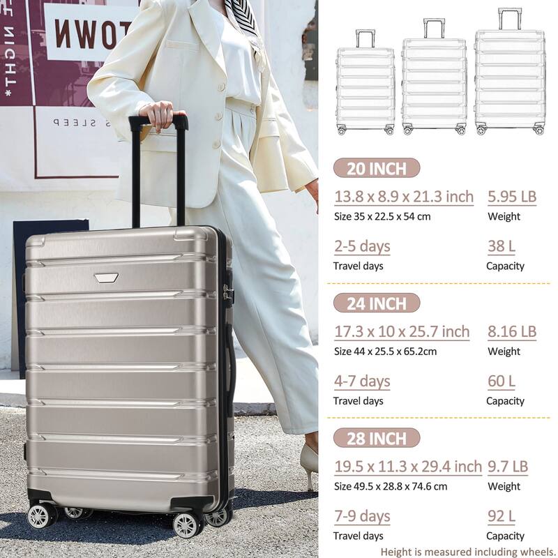 Stylish 3 Piece Hardshell Luggage Set with TSA Lock, Spinner Wheels and Spacious Interior for Travel