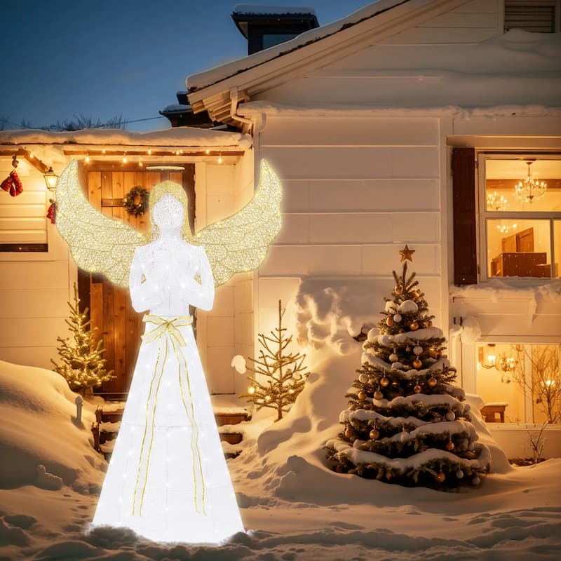 Futzca Lighted Christmas Reindeer & Sleigh, Outdoor Angel Christmas Decoration