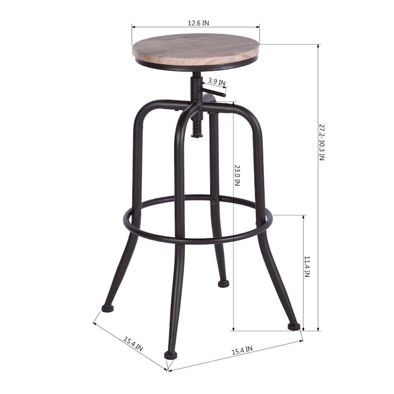 HomeRoots Set of Two Natural And Black Solid Wood And Steel Swivel Backless Counter Height Bar Chairs