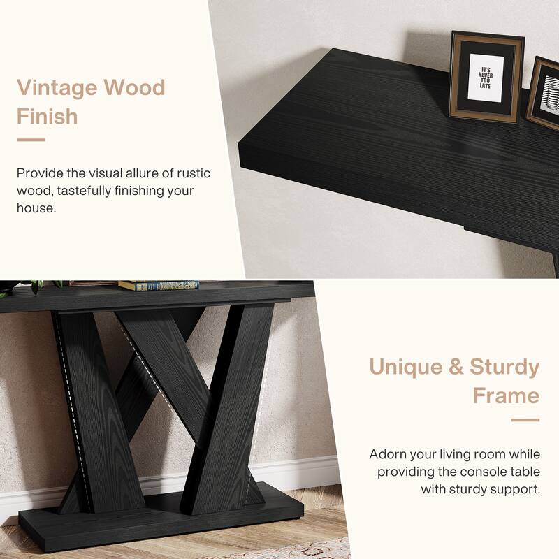 55'' Farmhouse Console Table, Wood Entryway Table with Geometric Base