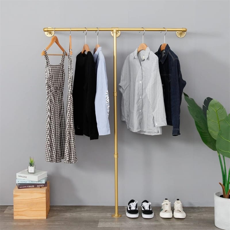 Industrial Pipe Clothes Rack - 11.8"D x 42.7"W x 63"H
