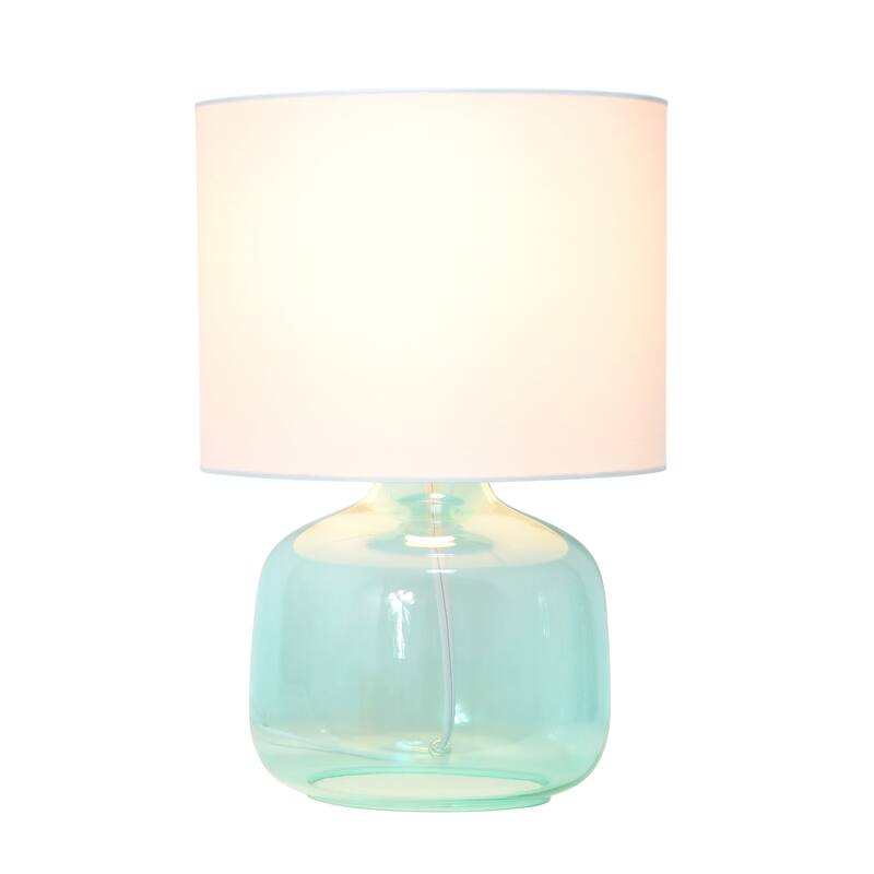 13.75" Modern Round Glass Table Lamp with Fabric Drum Shade for Bedroom or Living Room - 9"L x 9"W x 13.75"H