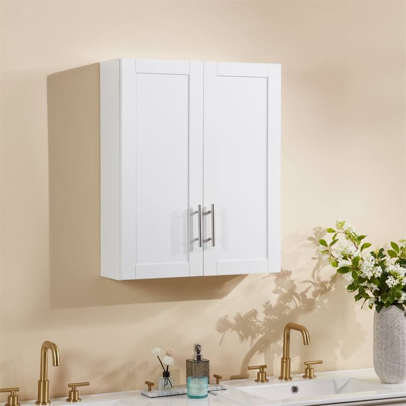 Wood Hanging Cabinet with Doors and Shelves