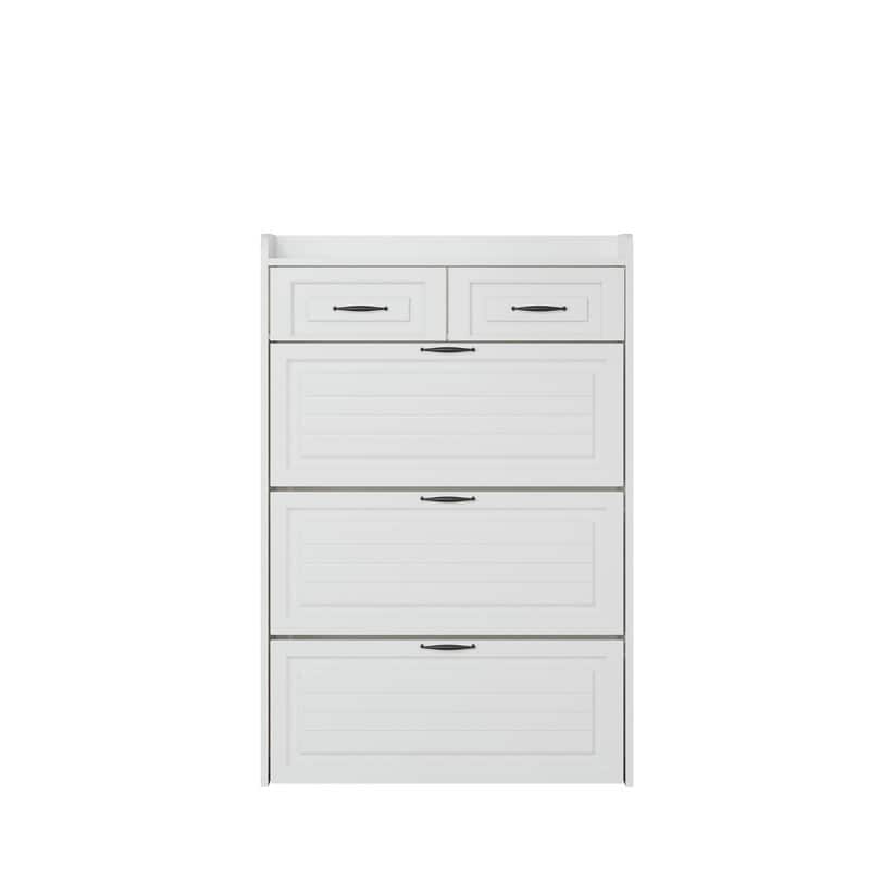 White Wooden Shoe Cabinet with 3 Doors and 2 Drawers