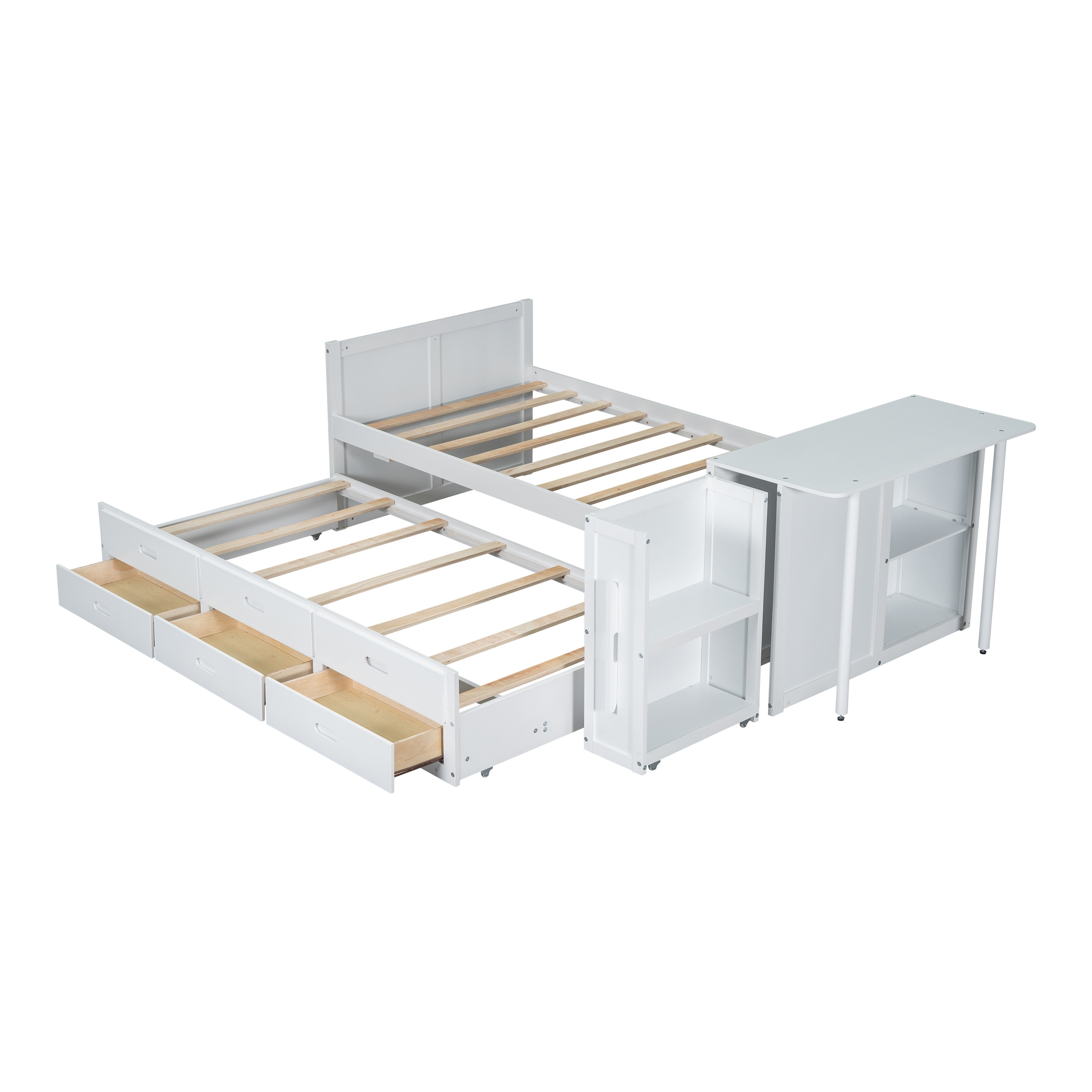 Twin Size Multifunctional Wood Platform Bed with Desk