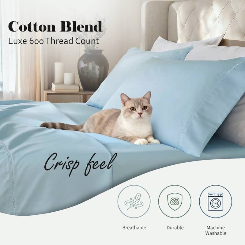 Superior Pandora Cotton Blend Embroidered 600 Thread Count Pillowcases, Set of 2