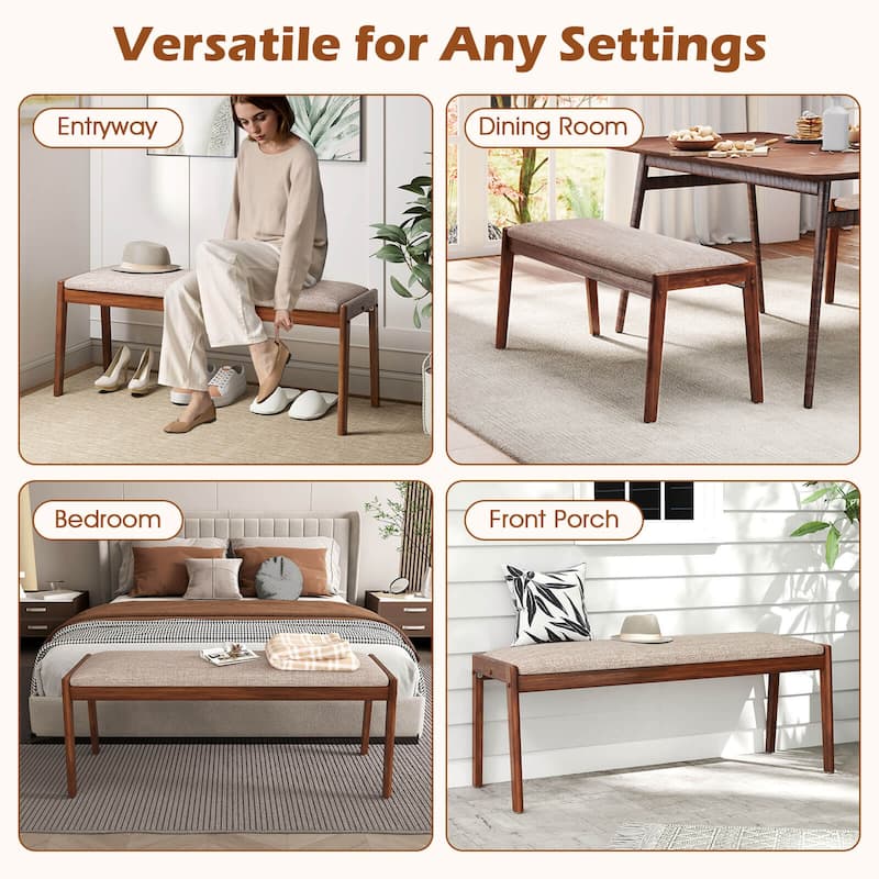 Costway 1/2 PCS 45" Farmhouse Backless Bench with Rubber Wood Legs &