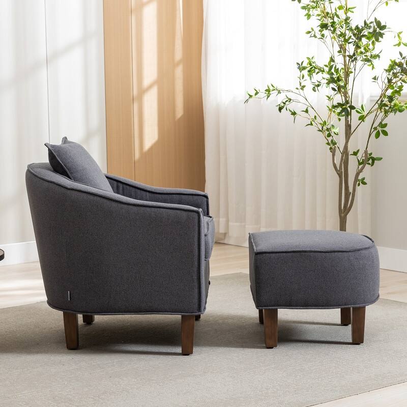 SEYNAR Mid Century Modern Barrel Chair Upholstered Club Accent Chair with Ottoman
