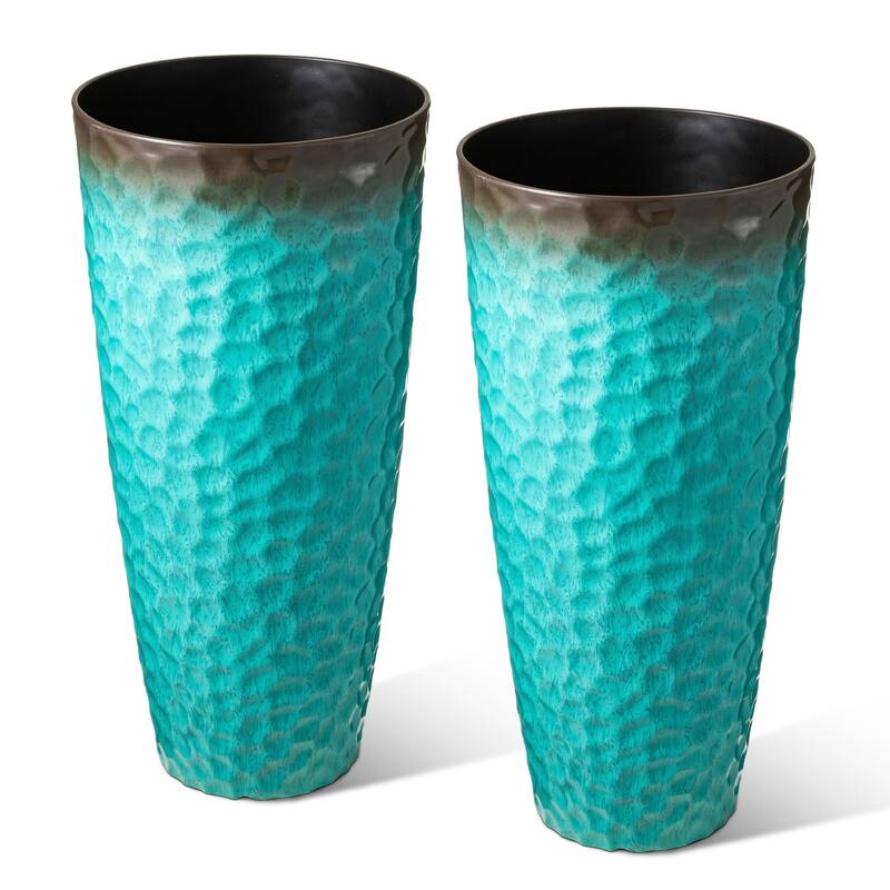 Glitzhome 31"H Set of 2 Oversized Eco-Friendly PP and Stone Honeycomb Textured Red Tall Plastic Planter