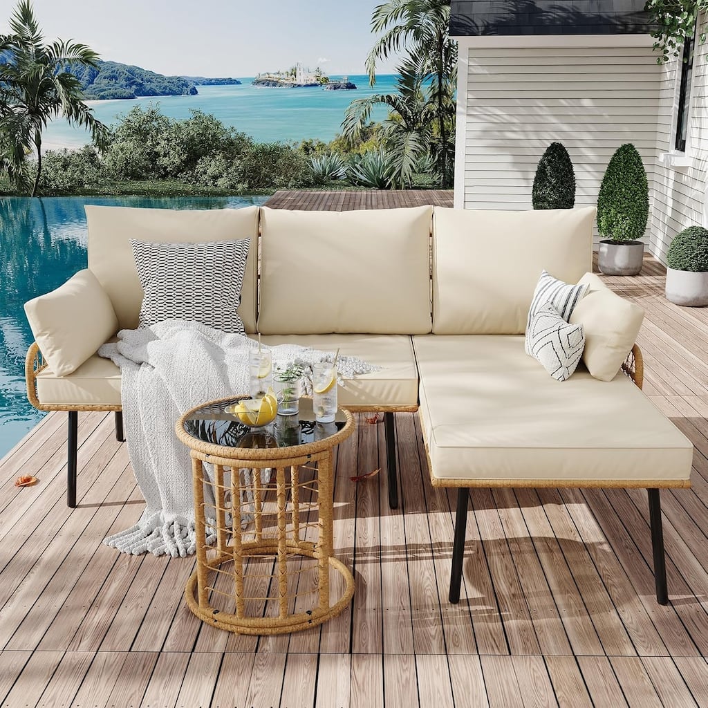 3 Piece Rattan Patio Furniture Set