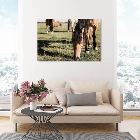 Oliver Gal 'Horses out at Pasture' Animals Wall Art Canvas Print Farm Animals - Green, Brown