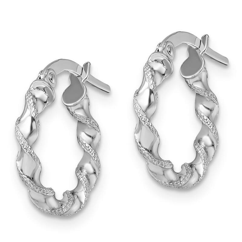 Curata 10k White Gold 17x2.5mm Textured Twisted Small Hoop Earrings