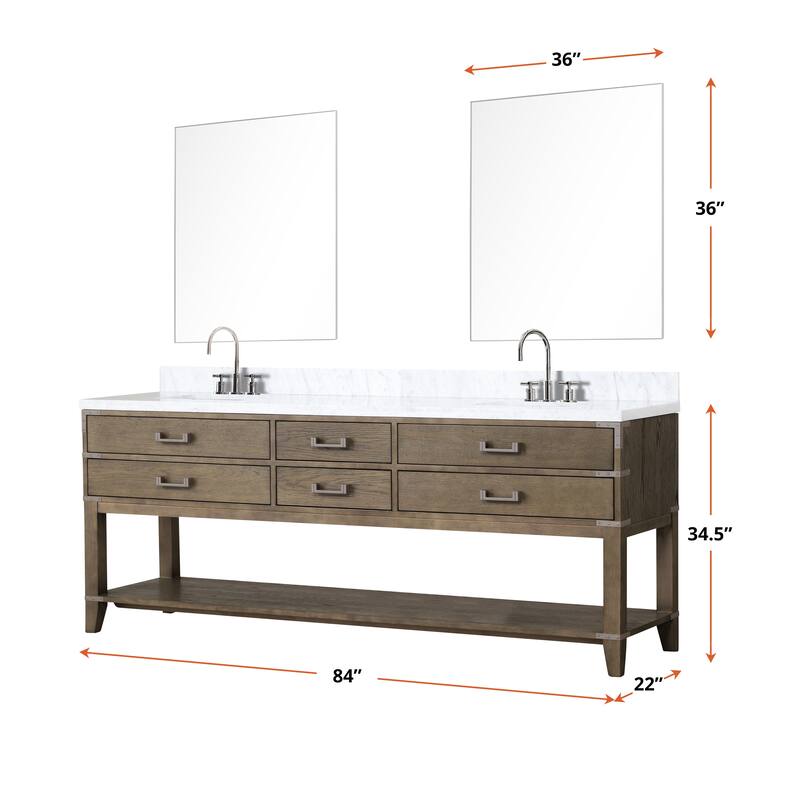 Lexora Norwalk Bath Vanity, Carrara Marble Top, Faucet Set, and Mirror