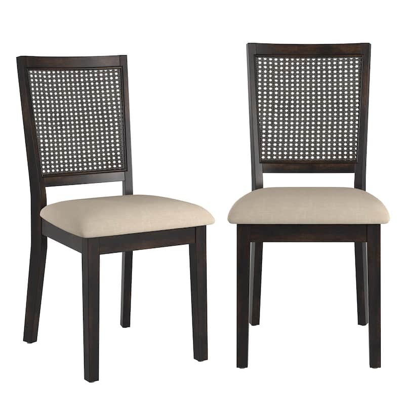 Ronda Beige Linen Rattan Back Dining Chairs (Set of 2) - Antique Black