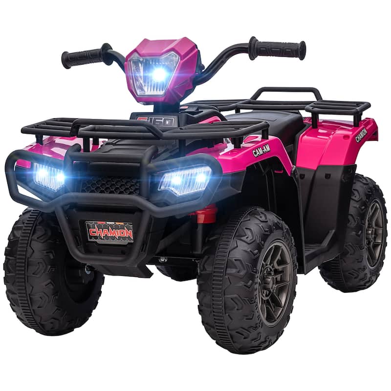 12V Dual Motor Kids Four-Wheeler, Pink Motorcycle Toy with Wear-Resistant Tires, Ride on Off-Road with Headlight