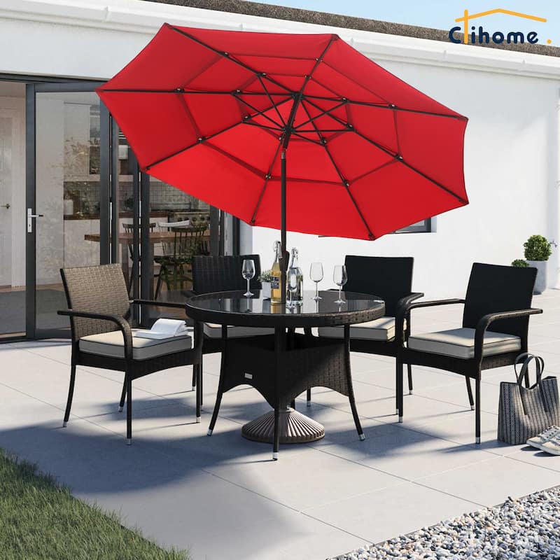 Clihome 10FT 3-Tiers Vented Round Market Umbrella with Crank Lift