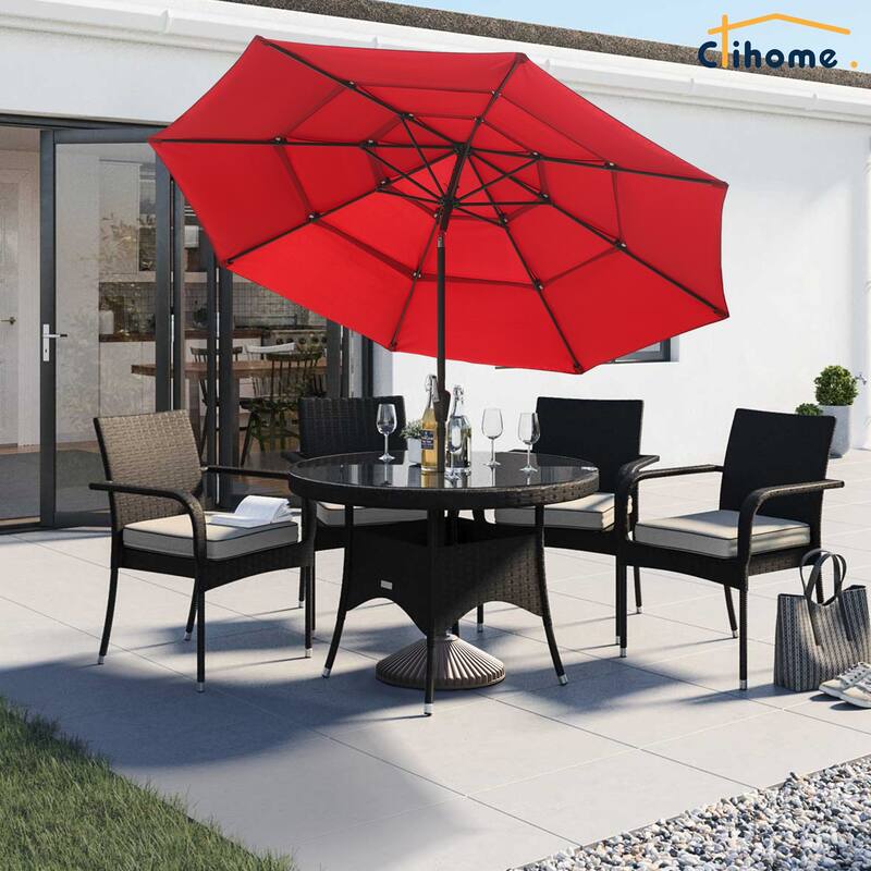 Clihome 10Ft 3-Tier Patio Outdoor Market Umbrella With Crank for Garden, Pool