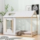 preview thumbnail 13 of 20, Twin House Bed with Roof and Window, Solid Pine Wood, White+Antique Grey