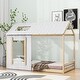 preview thumbnail 2 of 9, Twin House Bed with Roof and Window, Solid Pine Wood, White+Natural