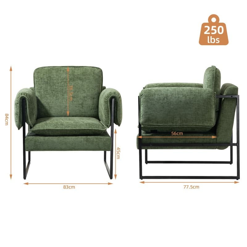 XINMICS Mid-Century Modern Accent Chair, Upholstered Armchair with Armrests and Metal Frame for Living Room, Bedroom