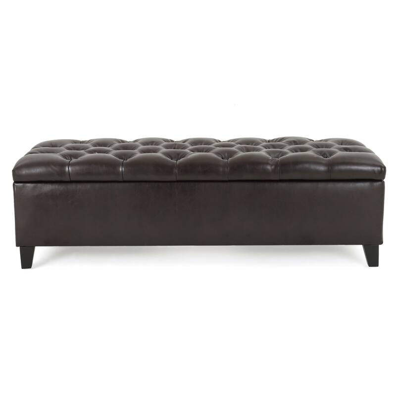Roomfitters Faux Leather Storage Ottoman, Upholstered Bench with Lift-Top Lid for Living Room, Brown