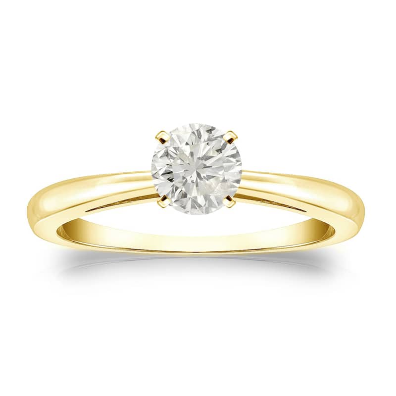 Auriya 14k Gold 1/3ctw Round Solitaire Diamond Engagement Ring - Yellow - 4