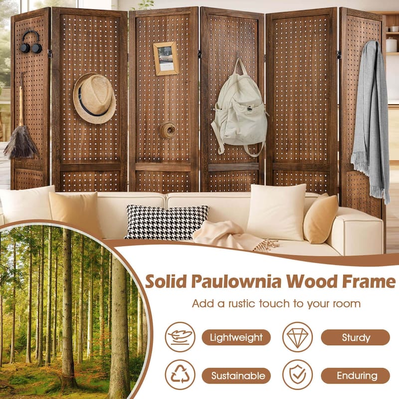 Costway 4/6 Panel Pegboard Display with 360° Metal Hinges Solid Wood