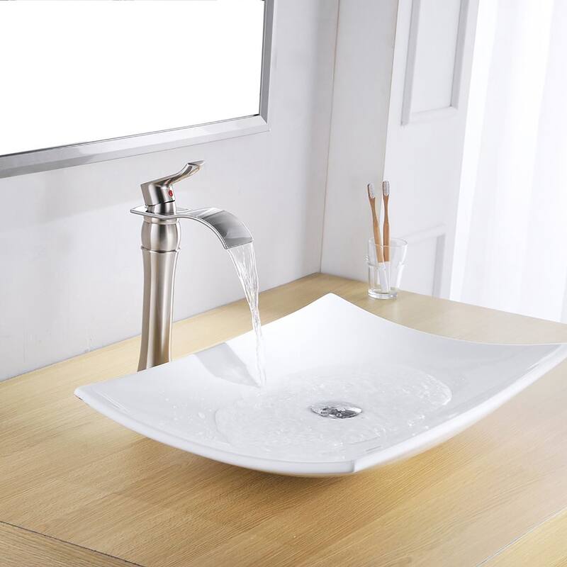 Brushed Nickle Waterfall Spout Single Handle Bathroom Faucet