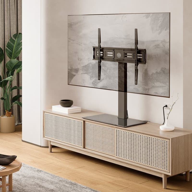 FITUEYES Table Top TV Stand with Power Strip up to 50-85 inches TVs, Black