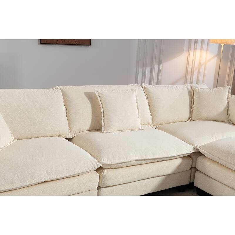 Anmytek 3-Seat 114.17" Modern Sectional Sleeper Sofa with Ottoman, Waist Pillows & Chaise Lounge