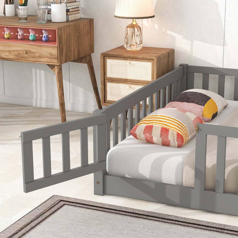 Durable Floor Platform Bed with Fence