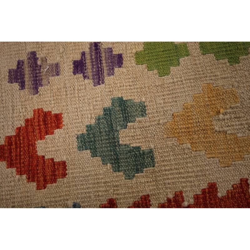 Reversible Kilim Area Rug Hand-Woven Oriental Orange Wool Carpet - 8'4" x 9'9"