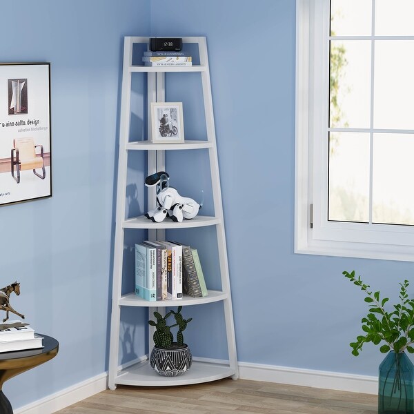 Corner ladder outlet bookshelf white