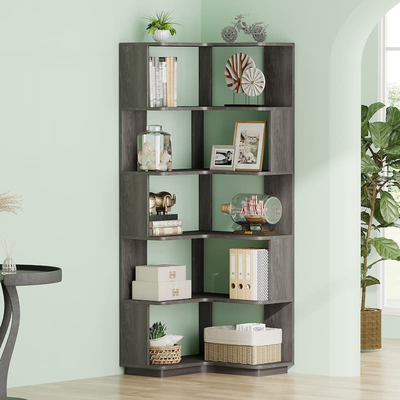 6-Tier Corner Bookshelf, Modern Bookcases for Home Office, Living Room - 23.62" D x 23.62" W × 64.96" H