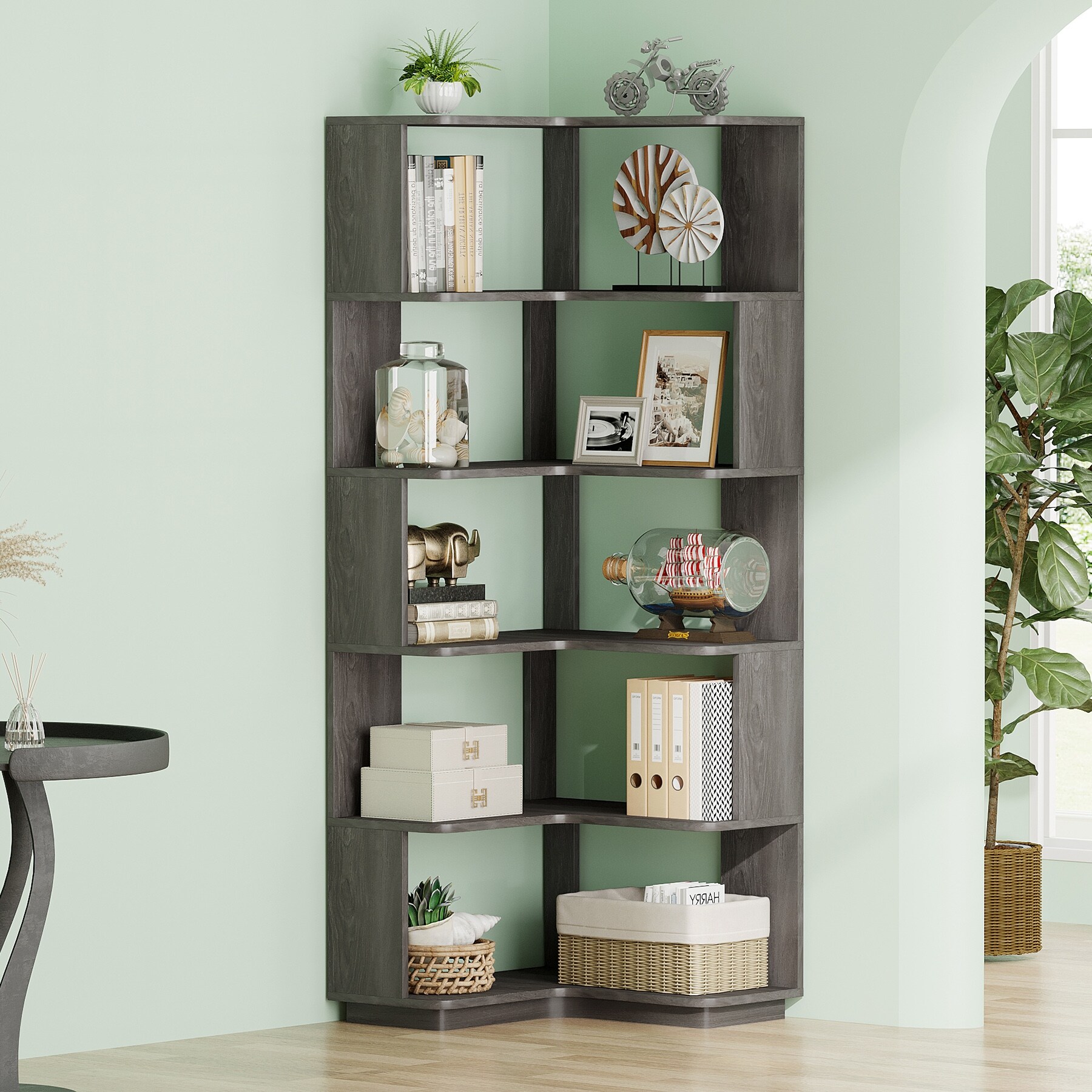 6-Tier Corner Bookshelf, Modern Bookcases for Home Office, Living