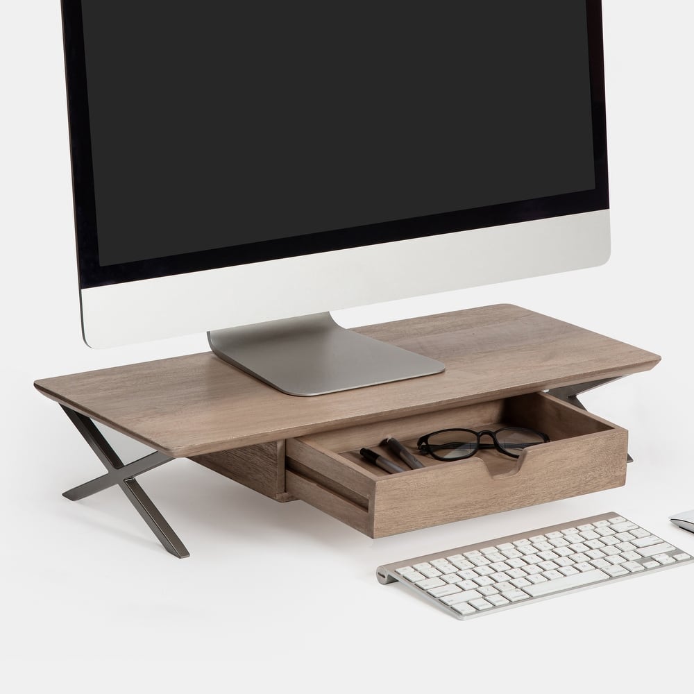 Jani Wood Monitor Stand Riser Desk - Ergonomic Design Stand, Desktop Organizer Table for Home, Office Workspace, Gaming Desk