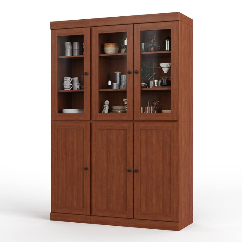 Palace Imports 100% Solid Wood 48.5" Pantry Cabinet with Clear Glass, Shaker Doors, 2-Drawers and Adjustable Shelves