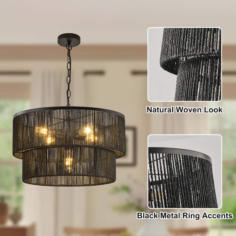 Starsky 5-Light Tiered Rattan Drum Pendant
