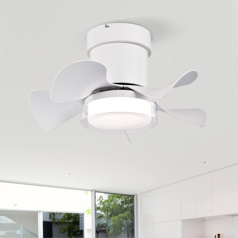 Flush Mount Ceiling Fan with 3 Color Temperatures Light & 6-Speed Remote Control DC Motor, Timer Function - Matte White